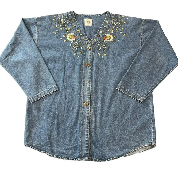 Vintage Mirage Artwear Women’s Western Navajo Style Bling Denim Top & Bottoms - Picture 2 of 4